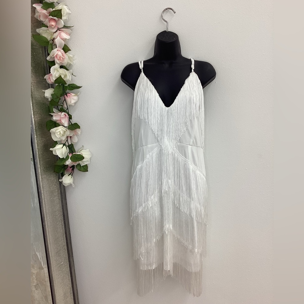 Presley white tassel fringe sleeveless mini shift dress